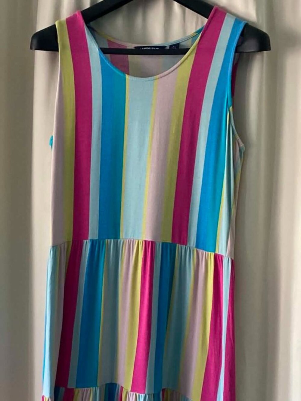 Lands’ End Striped Tiered Maxi Dress Size L 14/16 Colorful Sleeveless